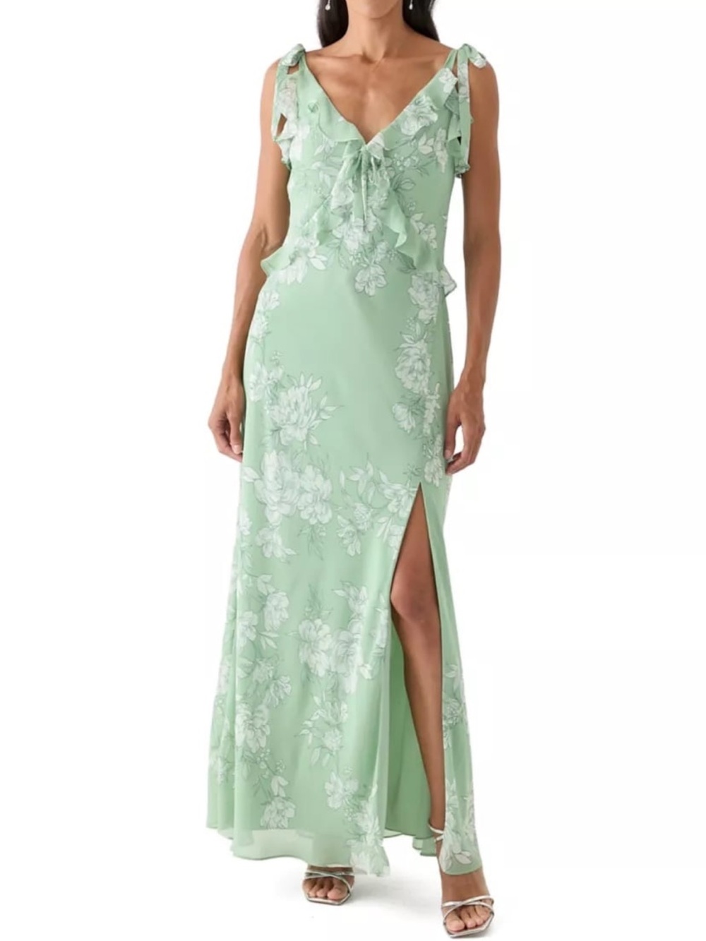 Green Floral Maxi Dress with Side Slit NWT